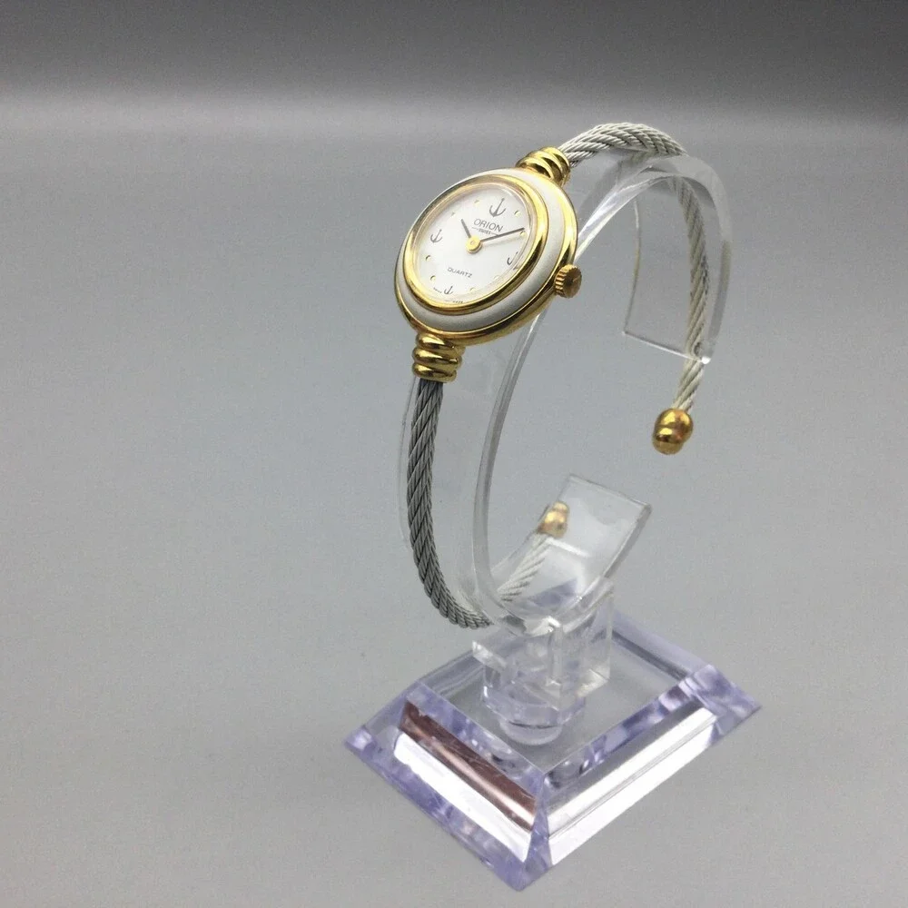 Orion Womens Watch 21mm White Dial Gold Bezel Cable Bangle Swiss New Battery